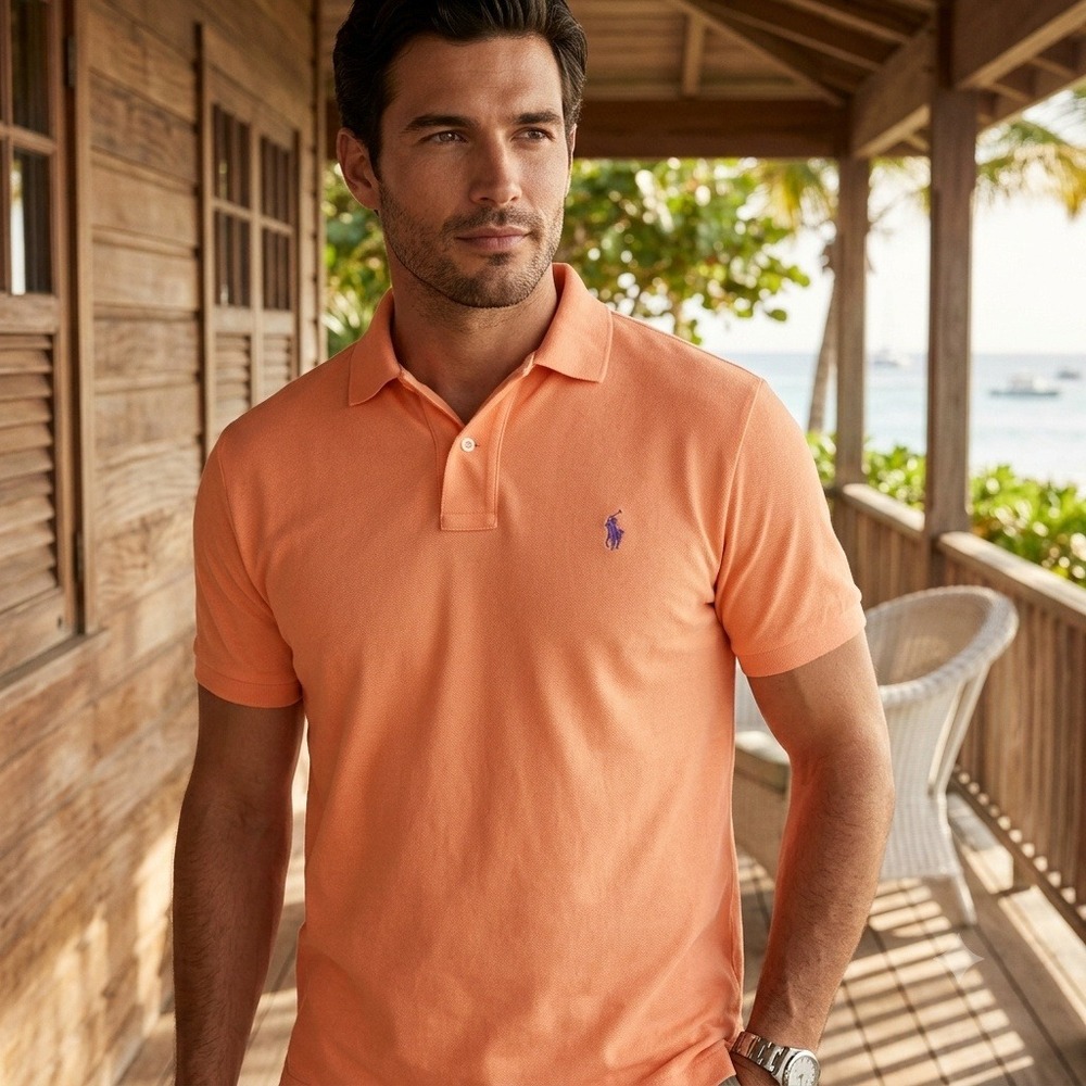 Polo Ralph Lauren Polo Shirt Mens XL Orange Classic Fit Heathered Flesh Pony